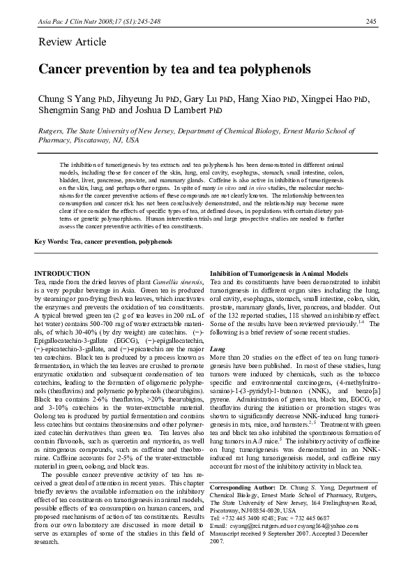 (PDF) Cancer prevention by tea and tea polyphenols
