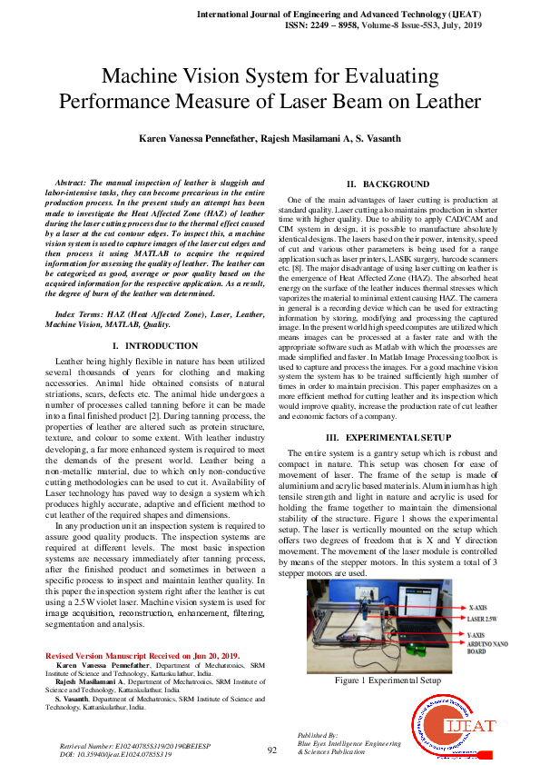 (PDF) Machine Vision System for Evaluating Performance Measure of Laser ...