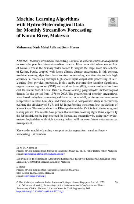 (PDF) Machine Learning Algorithms with Hydro-Meteorological Data for ...