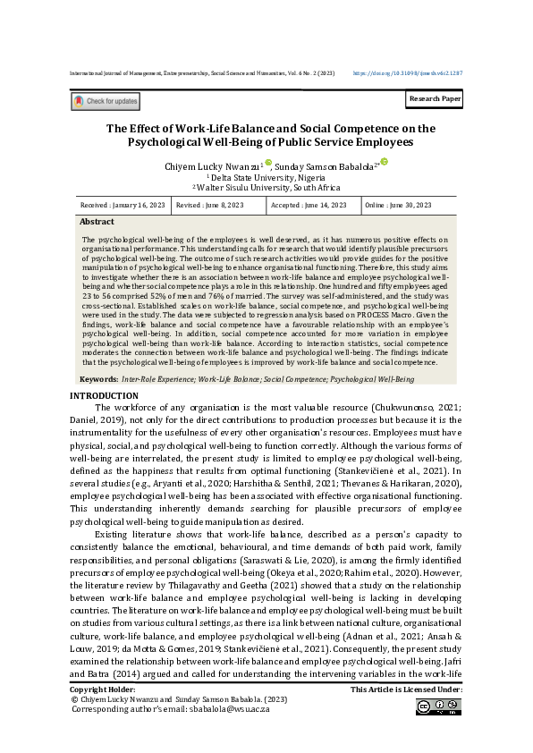 (PDF) The Effect of Work-Life Balance and Social Competence on the ...