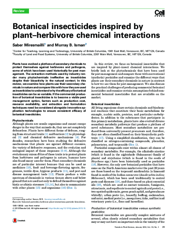(PDF) Botanical insecticides inspired by plant–herbivore chemical ...