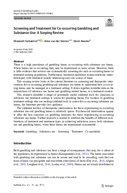 (PDF) Screening and Treatment for Co-occurring Gambling and Substance ...
