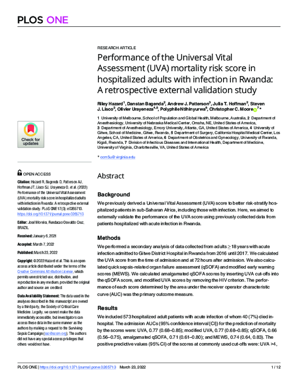 (PDF) Performance of the Universal Vital Assessment (UVA) mortality ...