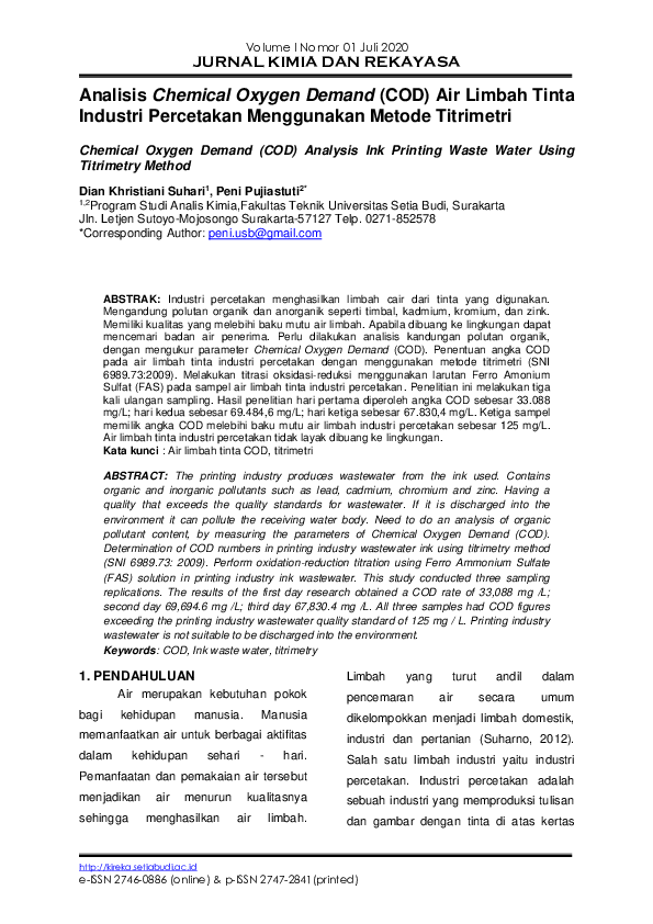 (PDF) Chemical Oxygen Demand (COD) Analysis Ink Printing Waste Water ...