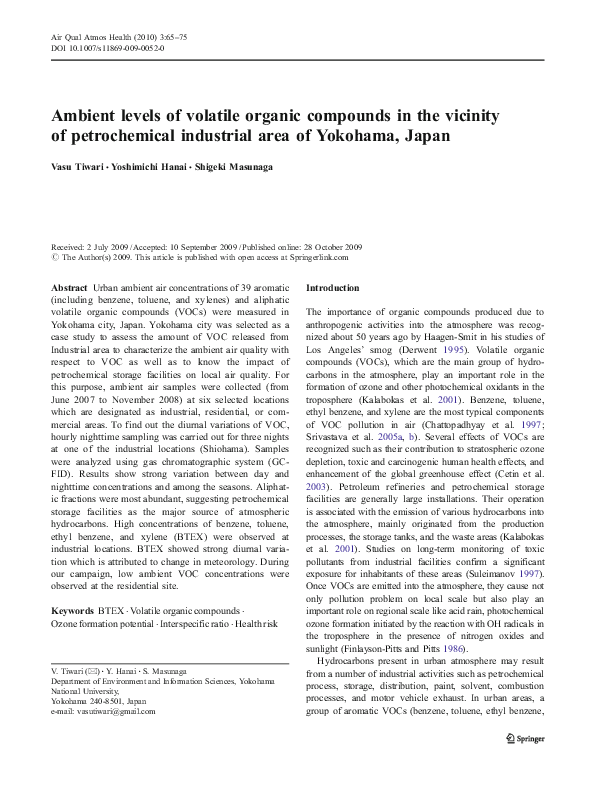 (PDF) Ambient levels of volatile organic compounds in the vicinity of ...