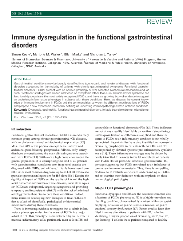 (PDF) Immune dysregulation in the functional gastrointestinal disorders