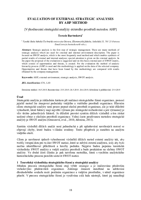 (PDF) Evaluation of External Strategic Analyses by Ahp Method Terezie