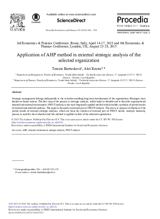 (PDF) Application of AHP Method in External Strategic Analysis of the ...