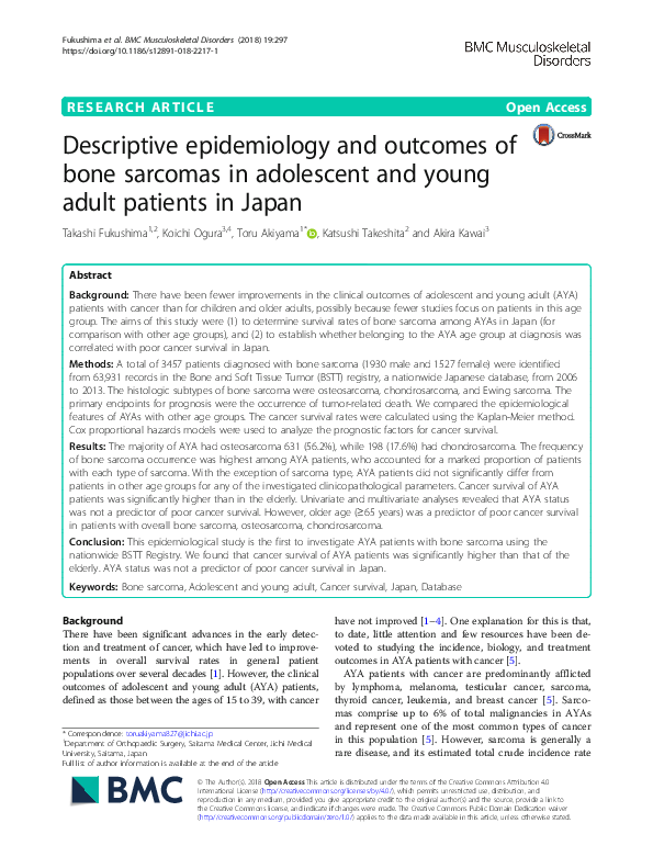 (PDF) Descriptive epidemiology and outcomes of bone sarcomas in ...