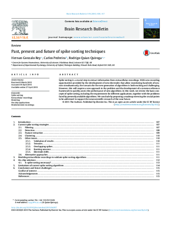 (PDF) Past, present and future of spike sorting techniques