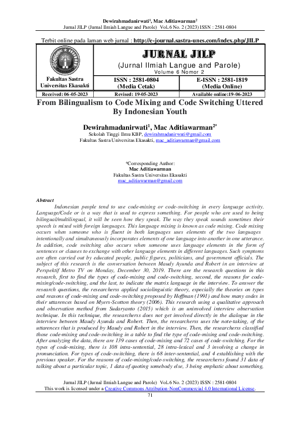 (PDF) From Bilingualism to Code Mixing and Code Switching Uttered by ...