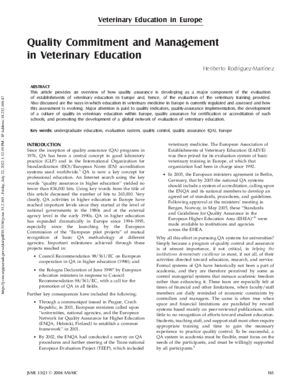 (PDF) Quality Commitment and Management in Veterinary Education