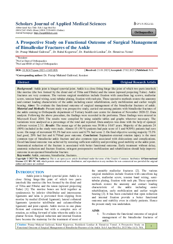 (PDF) A Prospective Study on Functional Outcome of Surgical Management ...