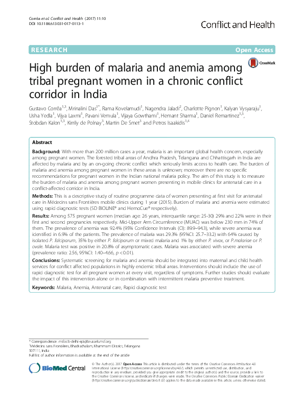(PDF) High burden of malaria and anemia among tribal pregnant women in ...