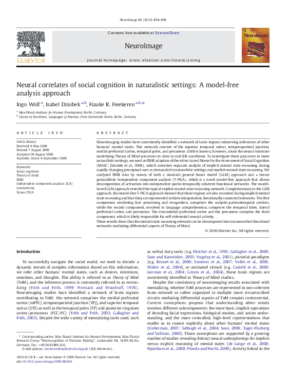 (PDF) Neural correlates of social cognition in naturalistic settings: A ...