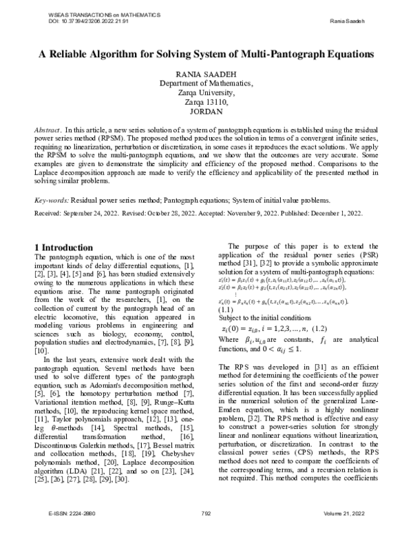 (PDF) A Reliable Algorithm for Solving System of Multi-Pantograph Equations