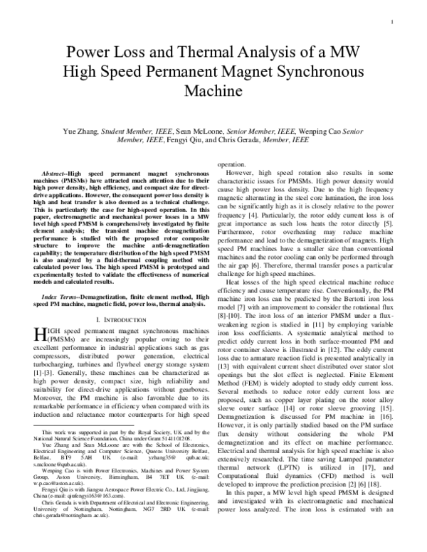 (PDF) Power Loss and Thermal Analysis of a MW High-Speed Permanent ...