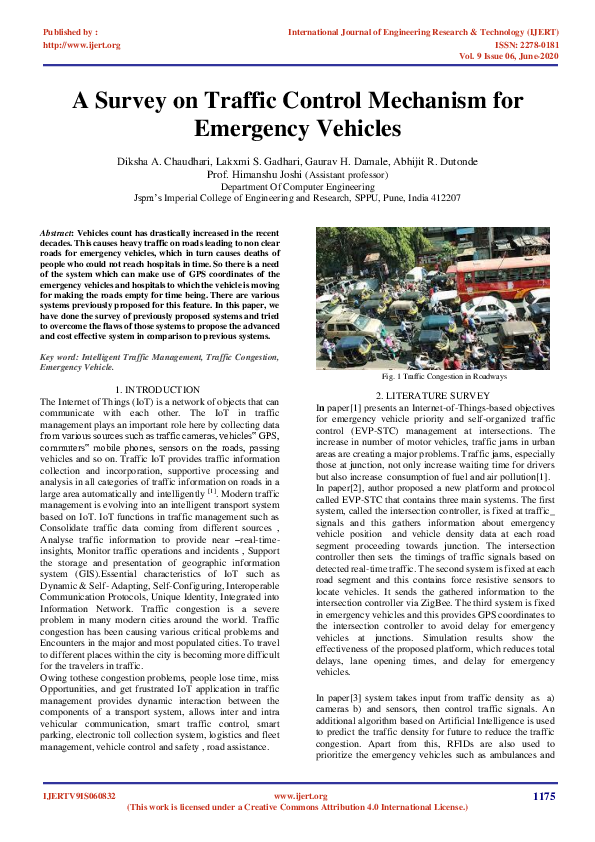 (PDF) A Survey on Traffic Control Mechanism for Emergency Vehicles