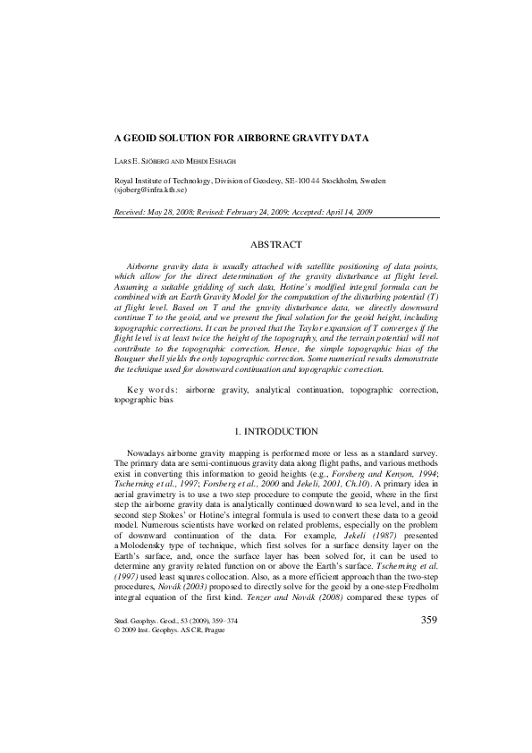 (PDF) A geoid solution for airborne gravity data