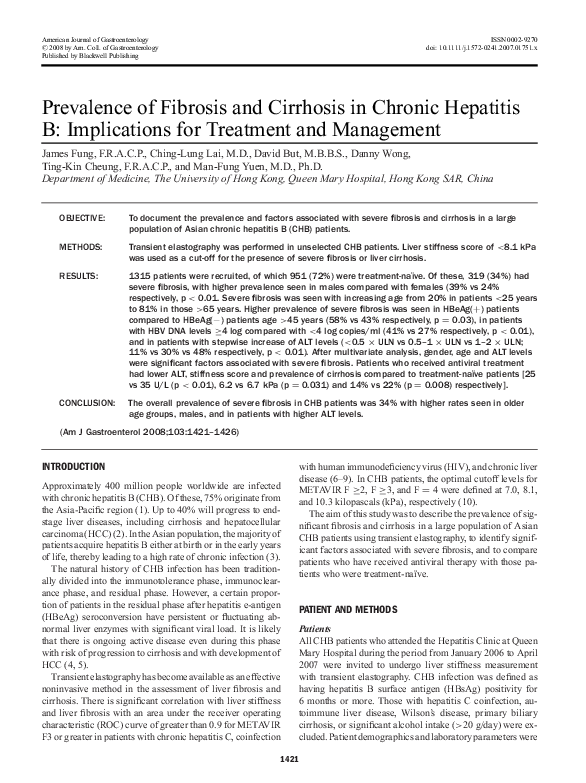 (PDF) Prevalence of Fibrosis and Cirrhosis in Chronic Hepatitis B ...