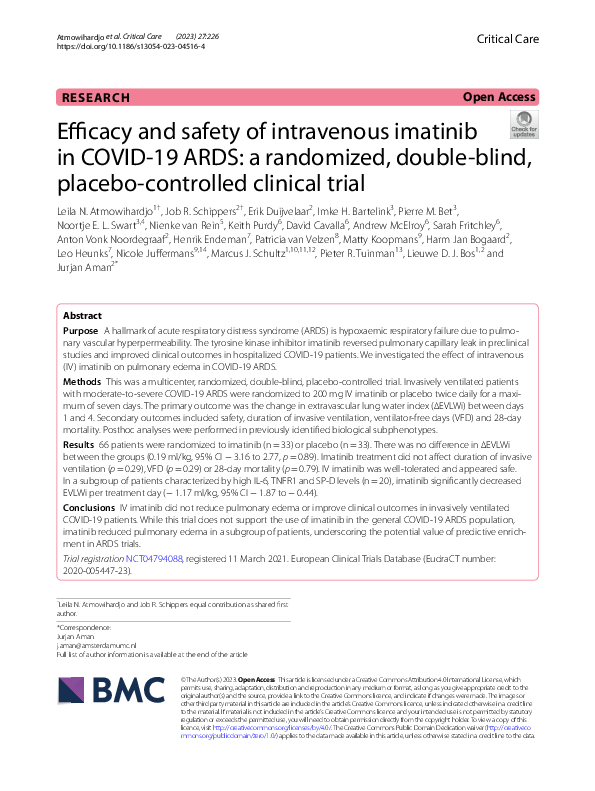 (PDF) Efficacy and safety of intravenous imatinib in COVID-19 ARDS: a ...