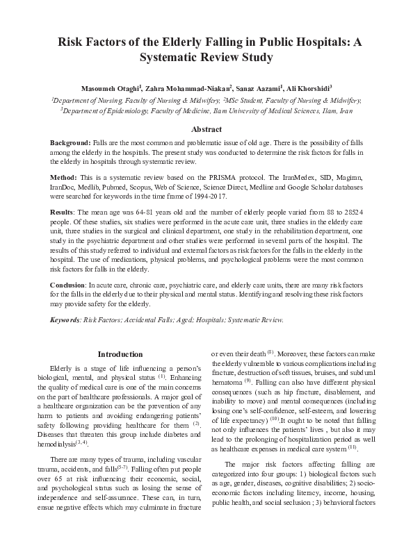 (PDF) Risk Factors of the Elderly Falling in Public Hospitals: A ...