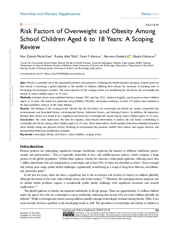 (PDF) Risk Factors of Overweight and Obesity Among School Children Aged ...