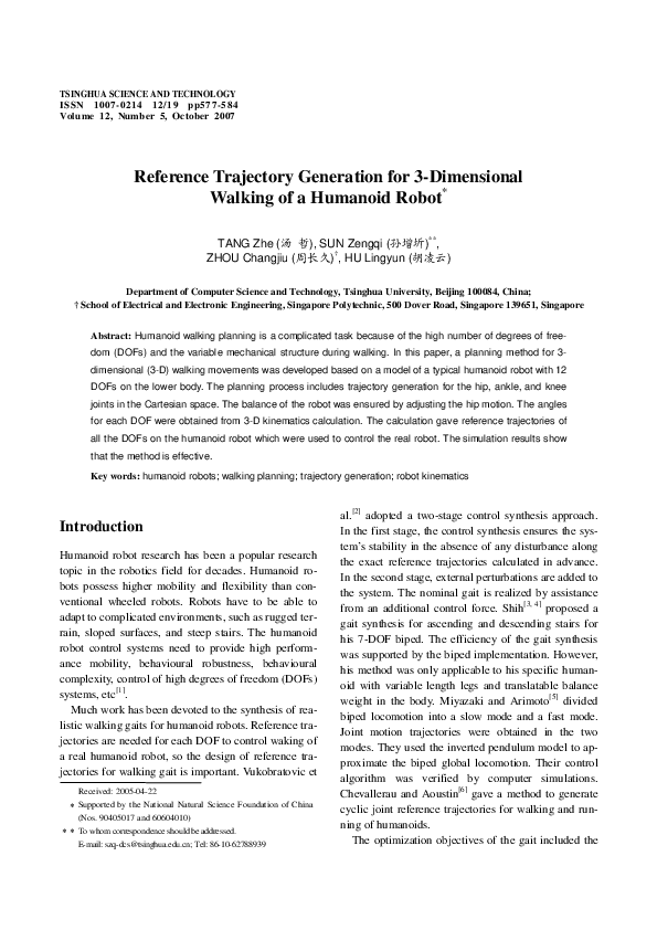(PDF) Reference Trajectory Generation for 3-Dimensional Walking of a ...
