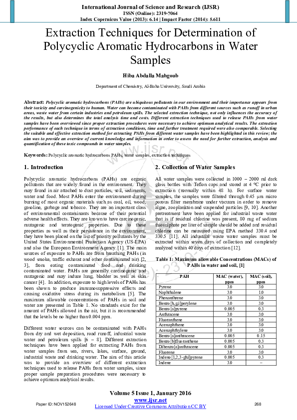 (PDF) Extraction Techniques for Determination of Polycyclic Aromatic ...