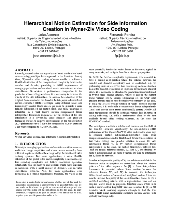 (PDF) Hierarchical motion estimation for side information creation in ...