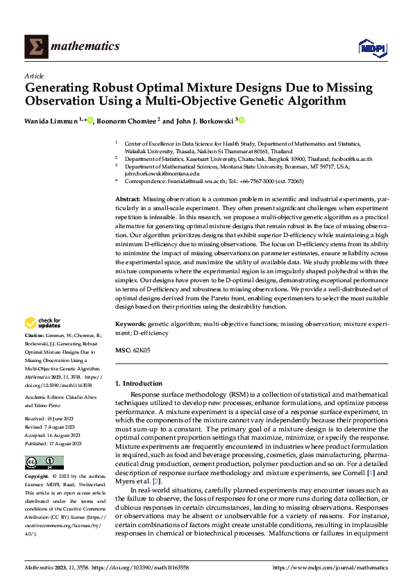 (PDF) Generating Robust Optimal Mixture Designs Due to Missing ...