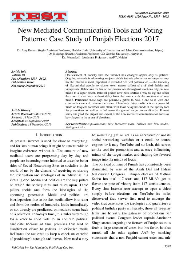 (PDF) New Mediated Communication Tools and Voting Patterns: Case Study ...