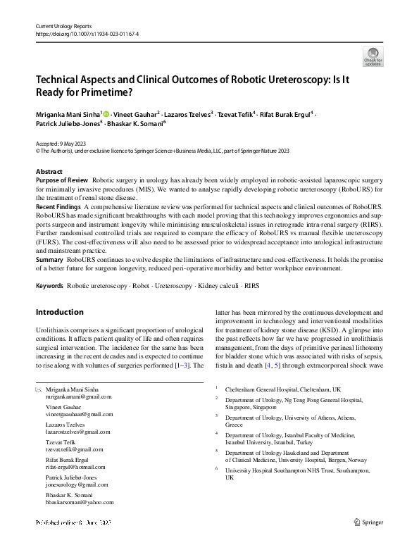 (PDF) Technical Aspects and Clinical Outcomes of Robotic Ureteroscopy ...