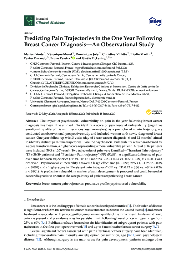 (PDF) Predicting Pain Trajectories in the One Year Following Breast ...