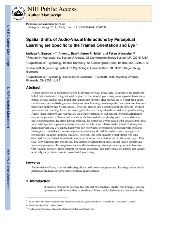 (PDF) Spatial Shifts of Audio-Visual Interactions by Perceptual ...