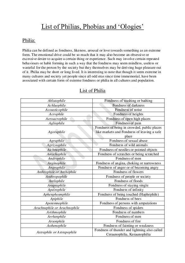 Pdf List Of Philias Phobias And Ologies Pdf List Of Philias Phobias And Ologies