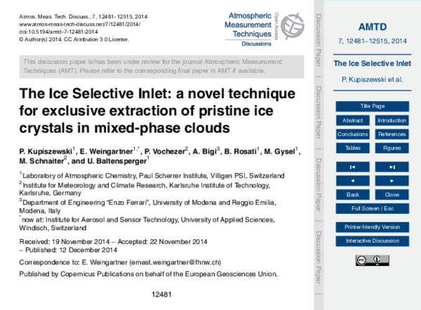 (PDF) The Ice Selective Inlet: a novel technique for exclusive ...