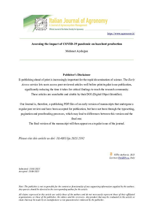 (PDF) Assessing the impact of COVID-19 pandemic on hazelnut production