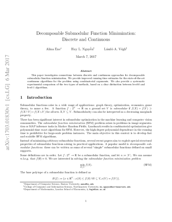 (PDF) Decomposable Submodular Function Minimization: Discrete and ...