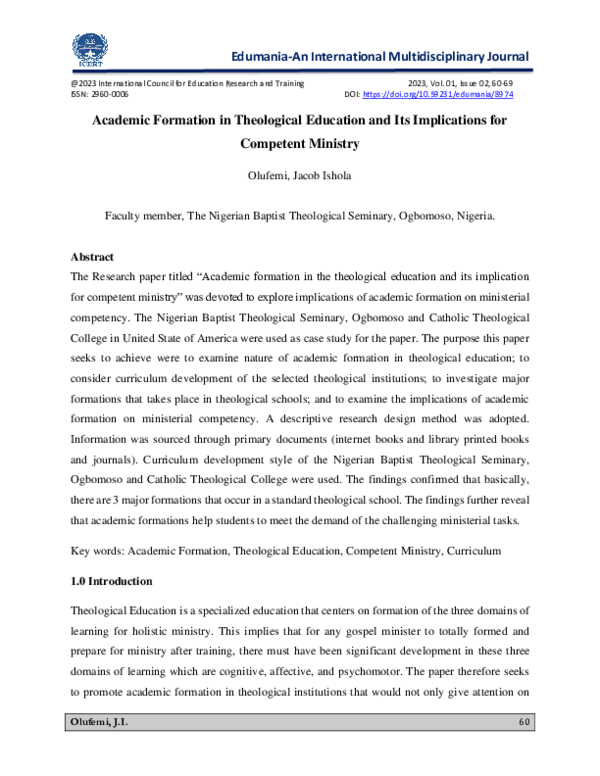 (PDF) Academic Formation in Theological Education and Its Implications ...