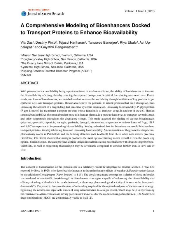 (PDF) A Comprehensive Modeling of Bioenhancers Docked to Transport ...