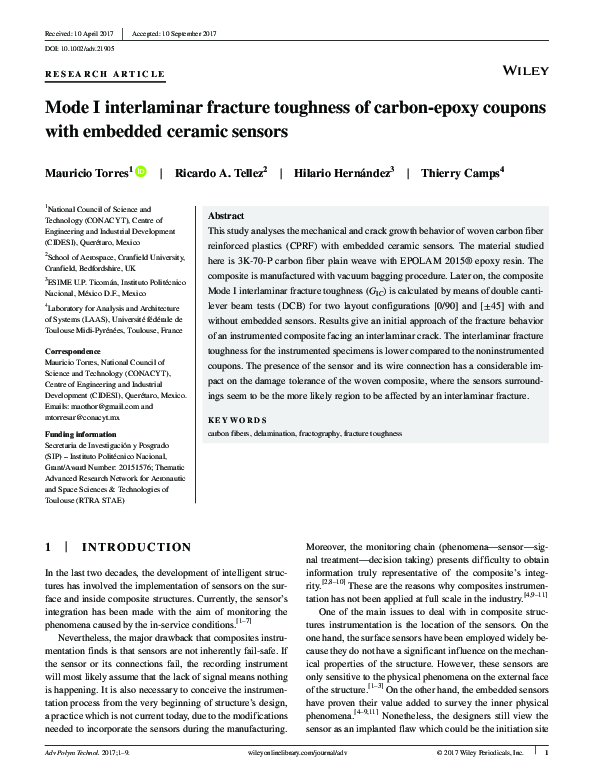 (PDF) Mode I interlaminar fracture toughness of carbon-epoxy coupons ...