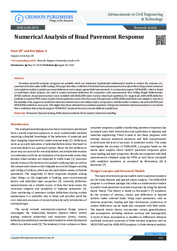 (PDF) Numerical Analysis of Road Pavement Response