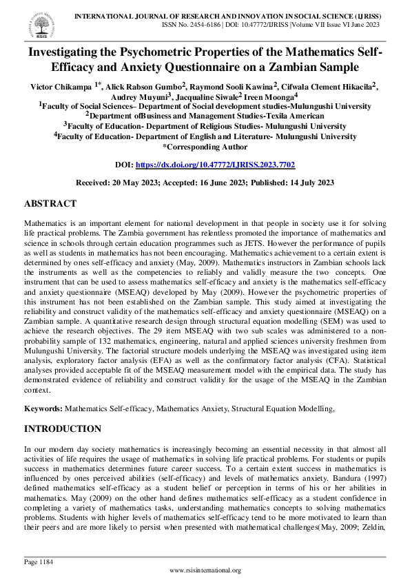 (PDF) Investigating the Psychometric Properties of the Mathematics Self ...