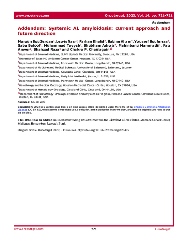 (PDF) Addendum: Systemic AL amyloidosis: current approach and future ...