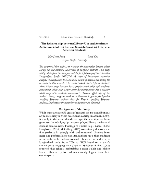 (PDF) The Relationship between Library Use and Academic Category among ...