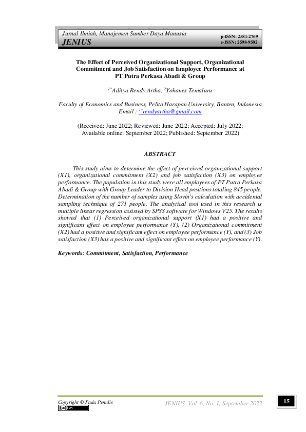 (PDF) The Effect of Perceived Organizational Support, Organizational ...