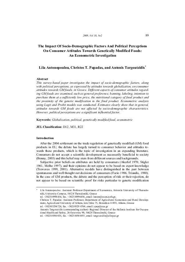 (PDF) The Impact Of Socio-Demographic Factors And Political Perceptions ...