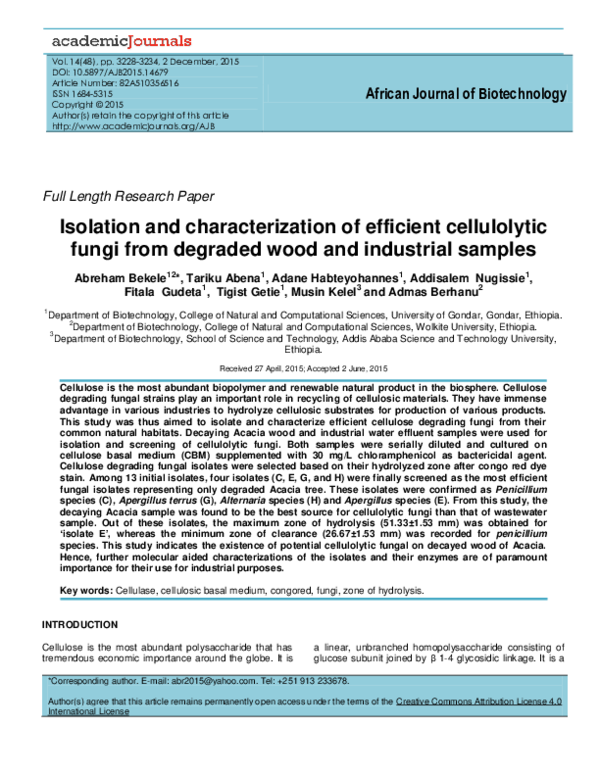 (PDF) Isolation and characterization of efficient cellulolytic fungi ...