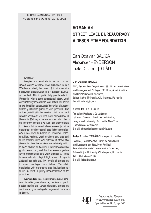 (PDF) Romanian Street Level Bureaucracy A Descriptive Foundation